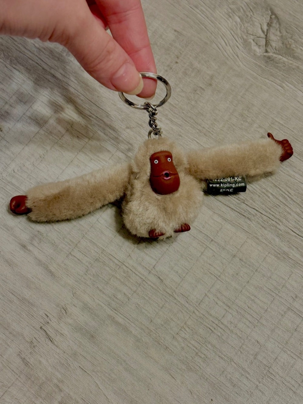 Kipling Monkey Keychain Tan Beige Zeke Fuzzy Bag Charm Thumb Sucking Gorilla